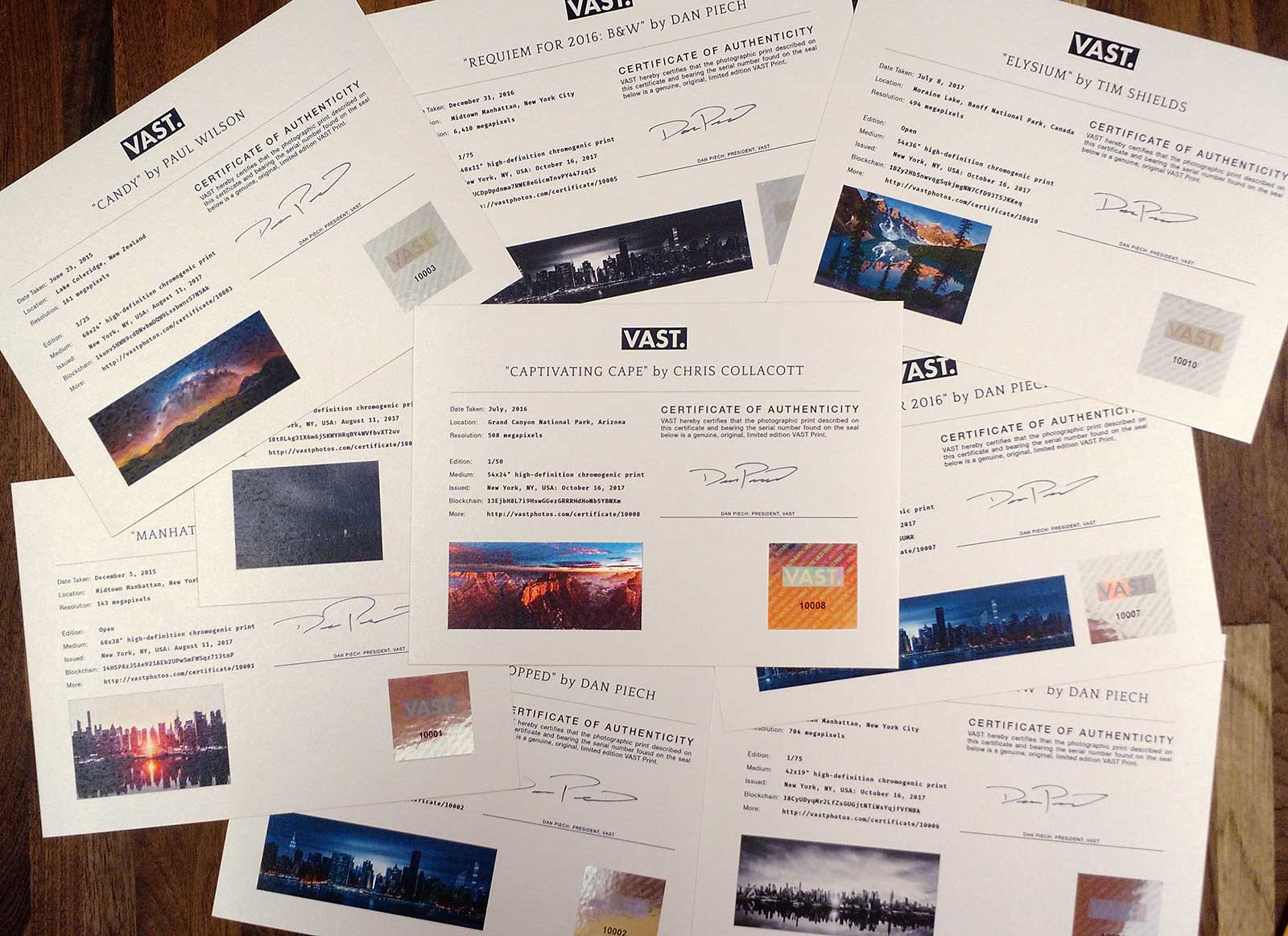 The VAST registry of certificates of authenticity for VAST Prints