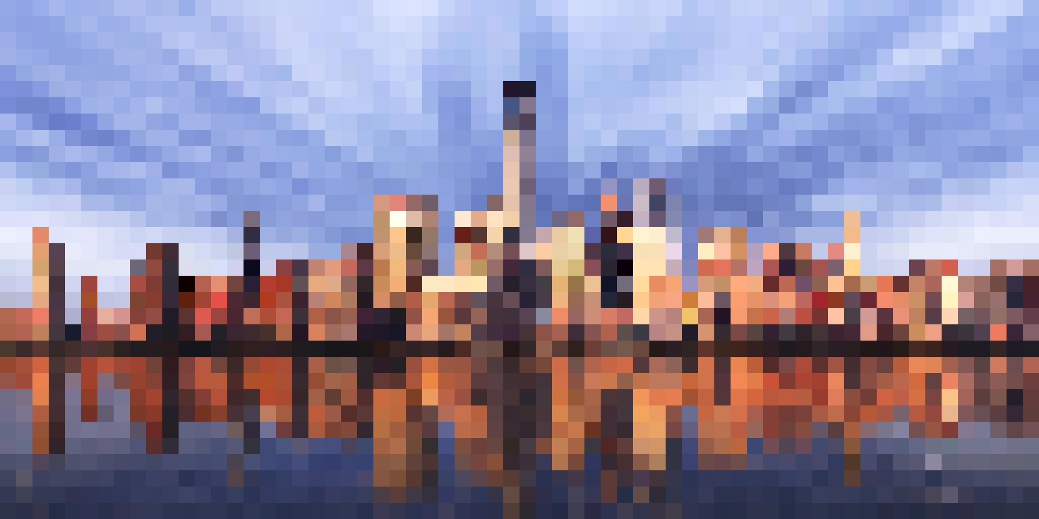 A close-up of a 64x32 pixel digital image file demonstrating what pixels are.