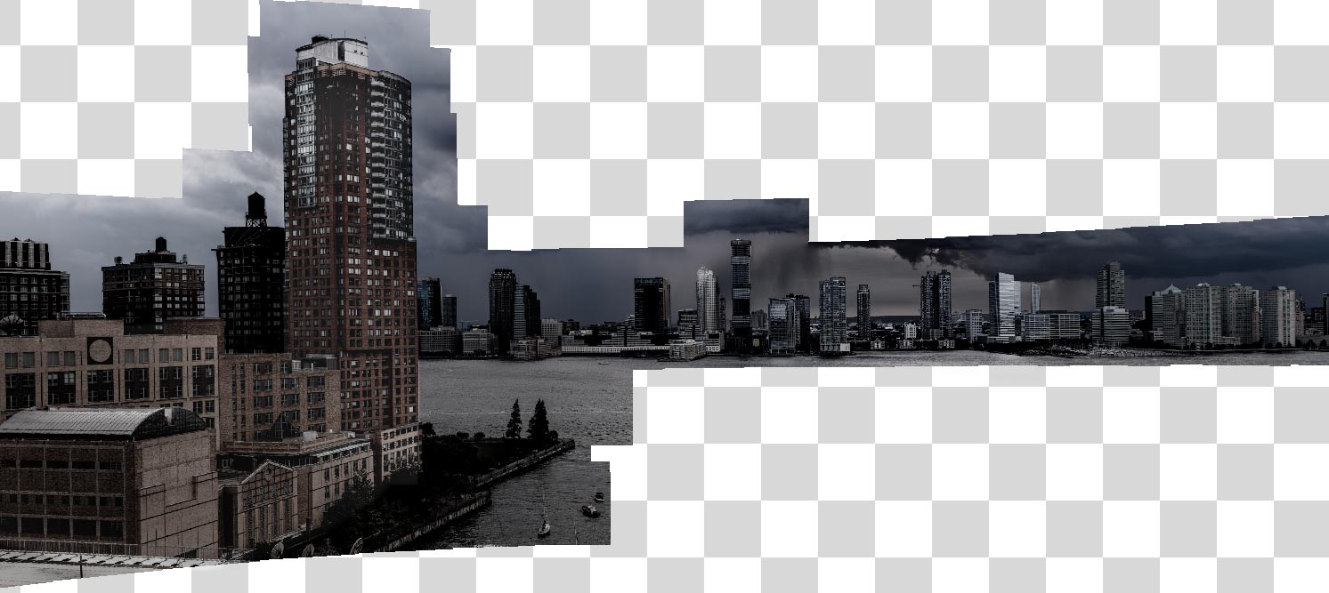 The photo after the initial basic color correction and stitching.