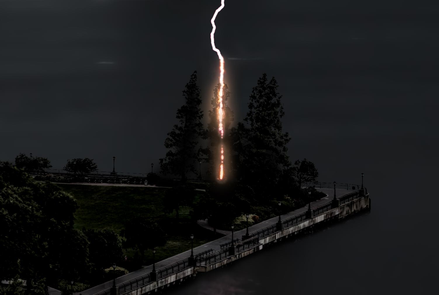 Lightning hitting a tree in New York City