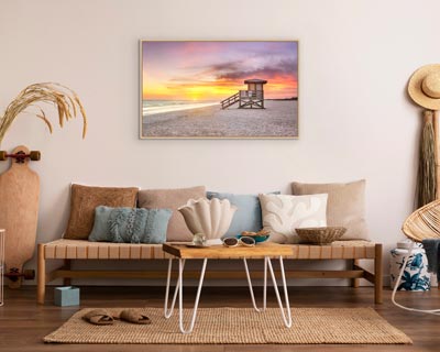 An example of one of our ultra-high-resolution framed canvas prints hanging on a wall.