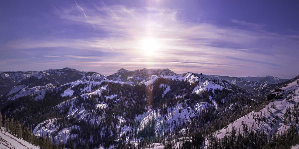430 megapixels! A very high definition landscape VAST photo of snow on the Sierra Nevada mountains during winter; created at sunset by Dan Piech.