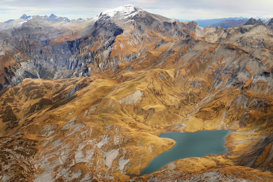 194 megapixels! A very high resolution, large-format VAST photo of a barren alpine landscape; aerial landscape photograph created by Alexandre Deschaumes in Tête à l'ane summit, Fiz, Sixt-passy, France.