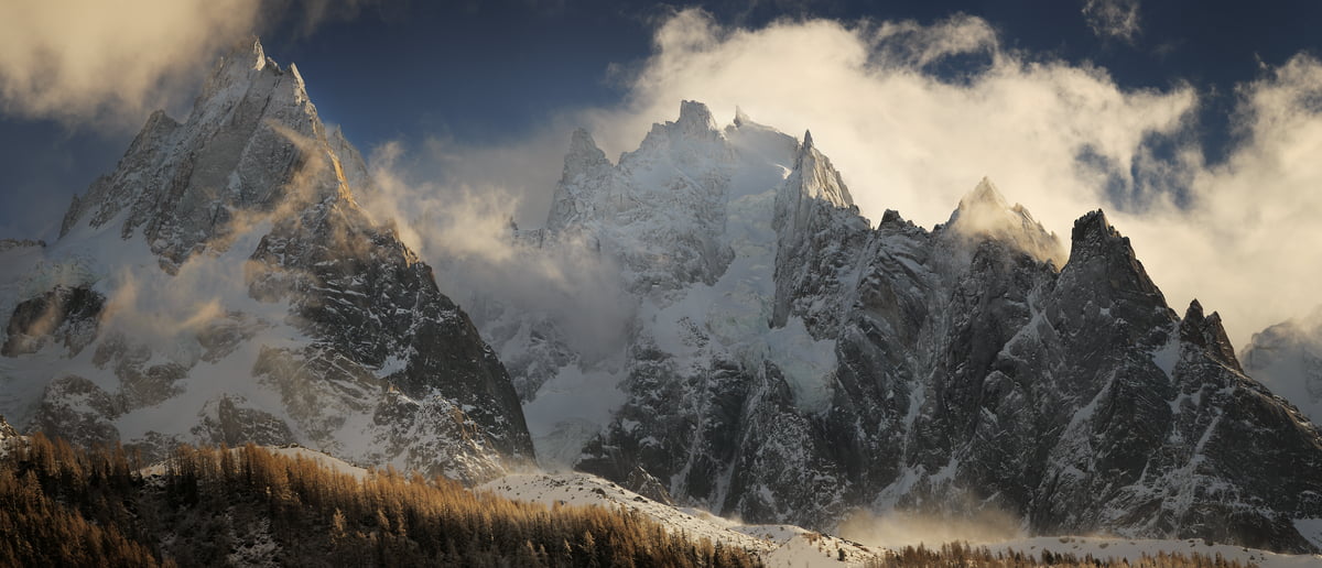 173 megapixels! A very large VAST photo print of an impressive mountain range in autumn with snow; landscape photograph created by Alexandre Deschaumes.