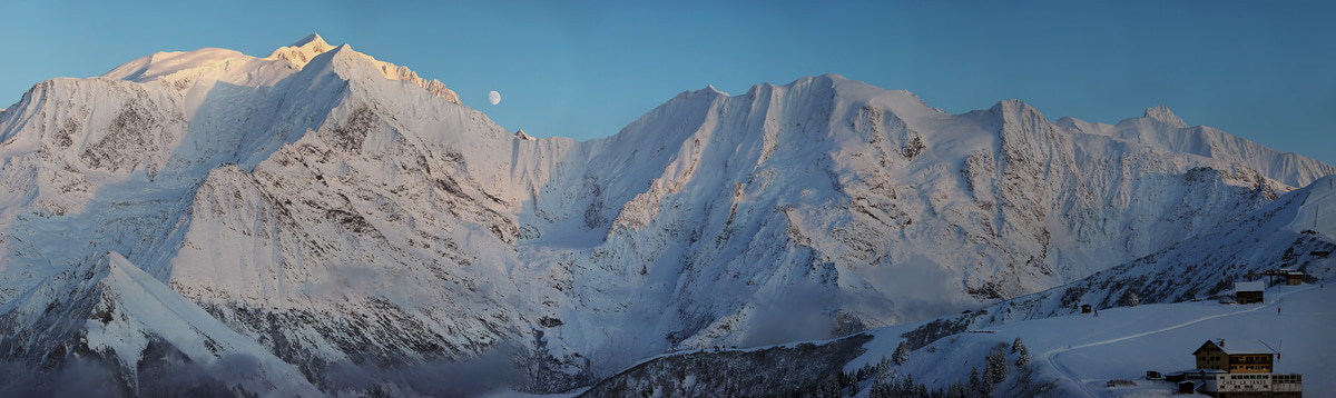 1,046 megapixels! A very high resolution, large-format VAST photo print of a mountain panorama scene; landscape photograph created by Alexandre Deschaumes in Mont Blanc Massif, Saint-Gervais-les-Bains, France.