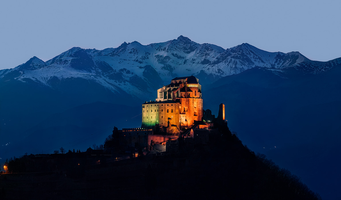 265 megapixels! A very high resolution, large-format VAST photo print of a castle amid mountains; landscape photograph created by Duilio Fiorille in Sant'Ambrogio di Torino, Italy.