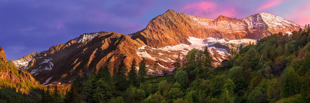 726 megapixels! A very high resolution, large-format VAST photo print of a mountain ridge at sunset; landscape photograph created by Duilio Fiorille in Balme, Ala Valley, Piedmont, Italy.