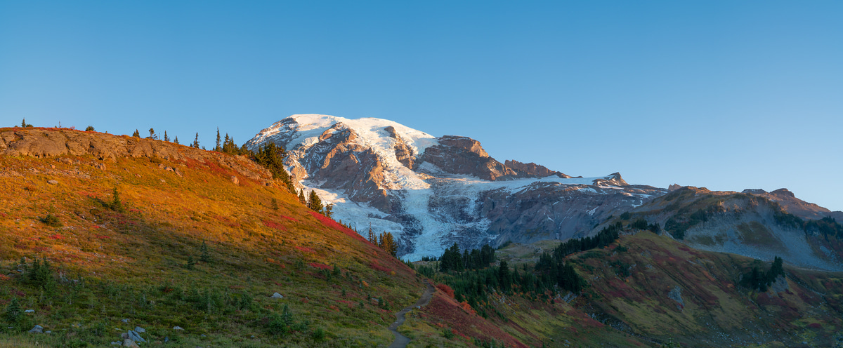 357 megapixels! A very high resolution, large-format VAST photo print of a hiking trail with a mountain; landscape photograph created by Greg Probst.