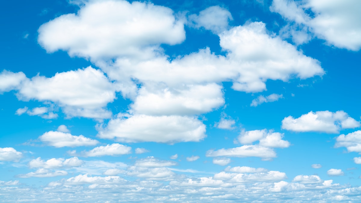 107 megapixels! A very high resolution, large-format VAST photo print of a blue sky with clouds; photograph created by Greg Probst.