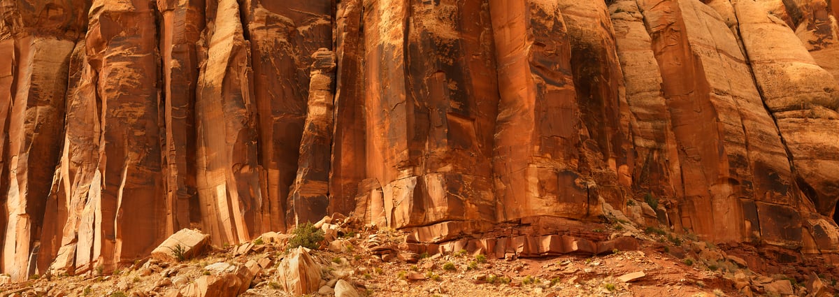 276 megapixels! A very high resolution, large-format VAST photo print of rock climbers scaling a rock wall; mural photograph created by David David in Donnelly Canyon Climbing Area, Utah.