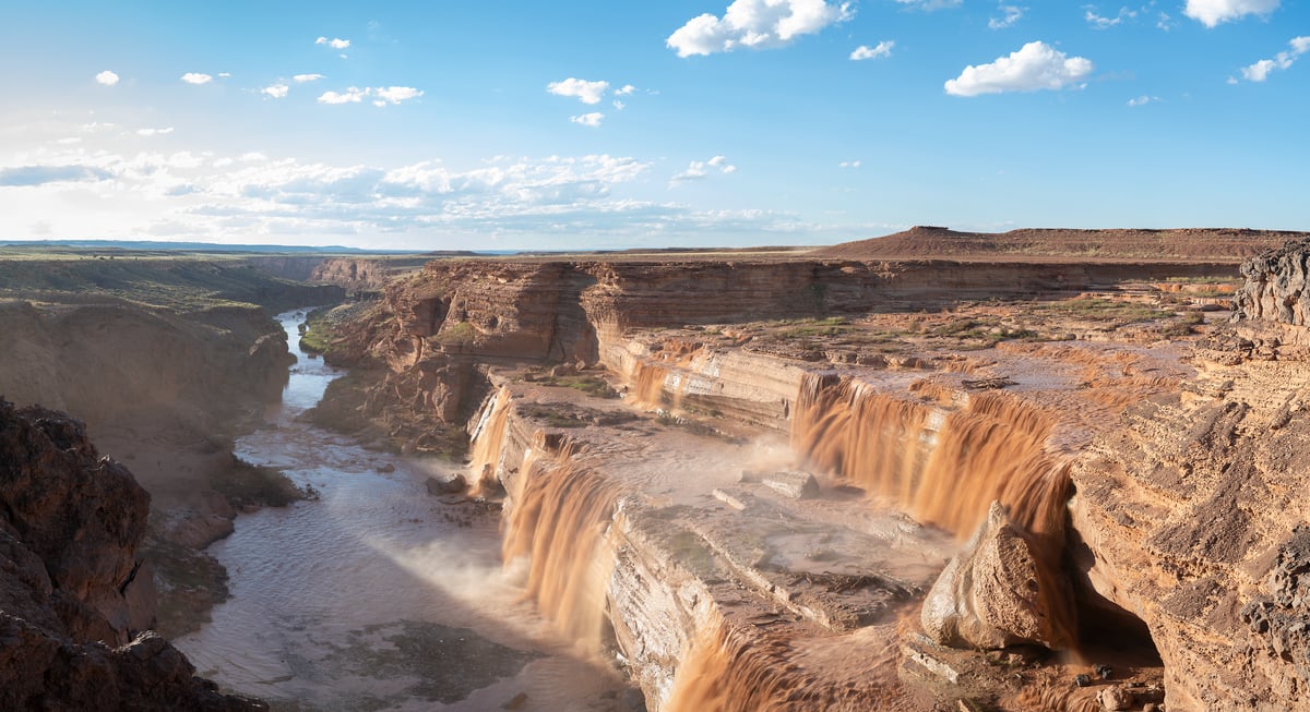 484 megapixels! A very high resolution, large-format VAST photo print of Grand Falls waterfall in Arizona: a brown waterfall in the desert; landscape photograph created by Greg Probst.