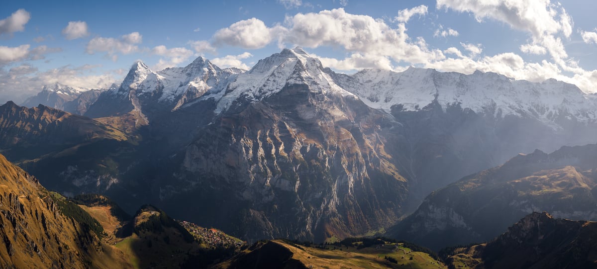 463 megapixels! A very high resolution, large photo print of a mountain landscape in the Swiss Alps; photograph created by Jeff Lewis in Mürren, Switzerland.