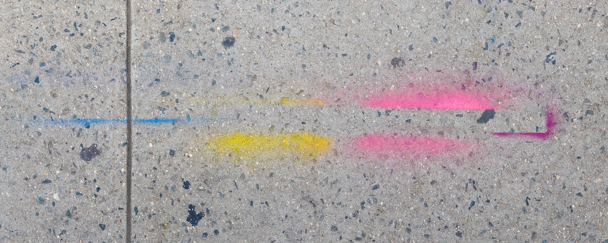 653 megapixels! A very high resolution, large-format VAST photo print of a colorful paint pattern on the New York City sidewalk; fine art photograph created by Dan Piech in Manhattan, New York City.