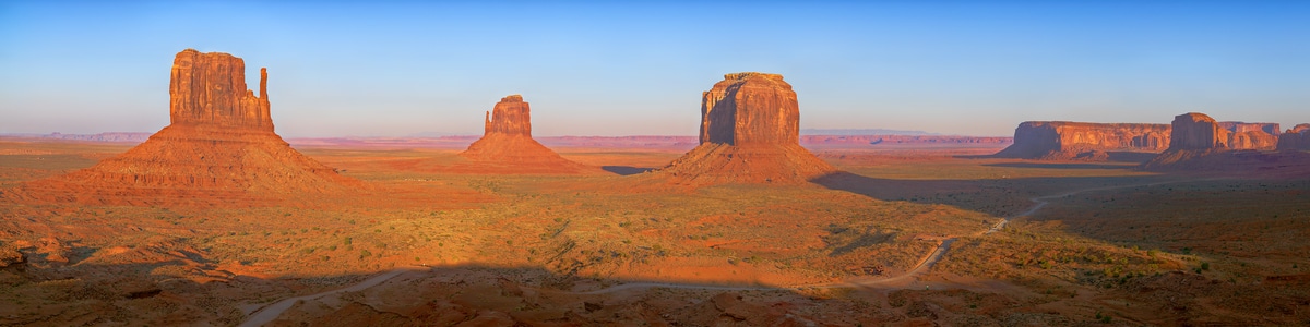 5,266 megapixels! A very high resolution, gigapixel panorama photo of an American landscape with a desert and rock formations; photograph created by John Freeman in Monument Valley Tribal Park, Oljato-Monument Valley, Utah.