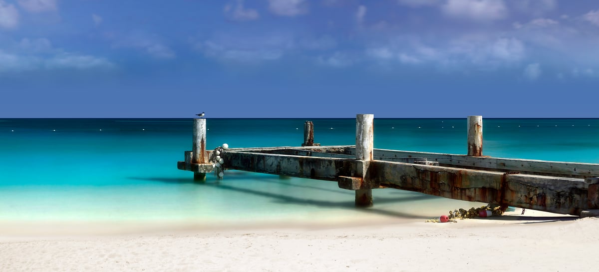 252 megapixels! A very high resolution, large-format VAST photo print of an abandoned pier on a beach; ocean photograph created by Phil Crawshay in Grace Bay, Turks and Caicos Islands.