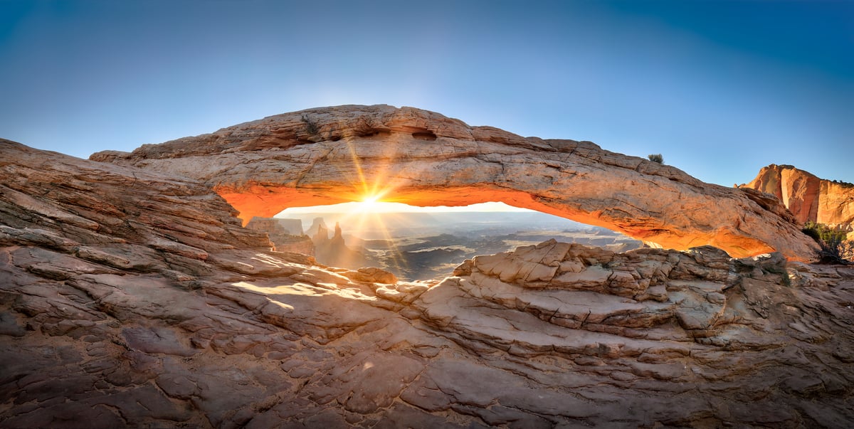 160 megapixels! A very high resolution, large-format VAST photo print of Mesa Arch in Canyonlands National Park at sunrise; landscape photograph created by Phil Crawshay in Mesa Arch, Utah.