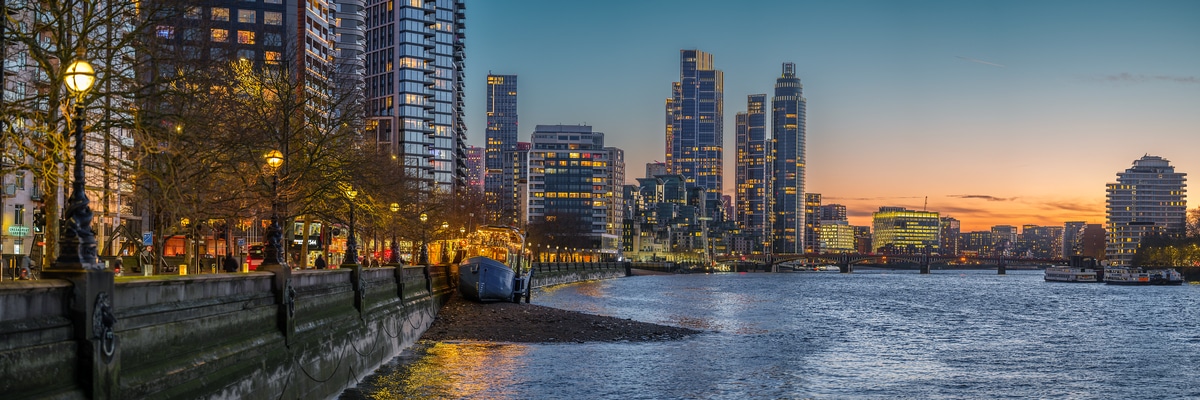 333 megapixels! A very high resolution, large-format VAST photo print of The River Thames at dusk in London with the skyline in the background; photograph created by Assaf Frank in London, United Kingdom.
